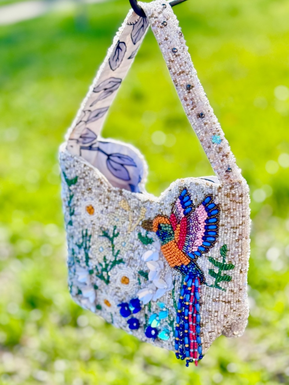 Beaded Hummingbird Statement Bag – Floral Artisan Shoulder Purse NWT - Picture 3 of 11